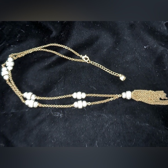 Beaded Tassel Necklace Gold Tone Rhinestone Stone Accent Signed M 5307 P - Picture 4 of 12